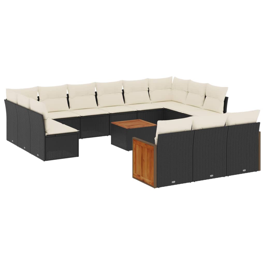 14-delige Loungeset met kussens poly rattan zwart Tuinsets | Creëer jouw Trendy Thuis | Gratis bezorgd & Retour | Trendy.nl