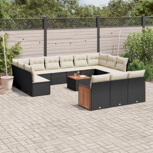 14-delige Loungeset met kussens poly rattan zwart