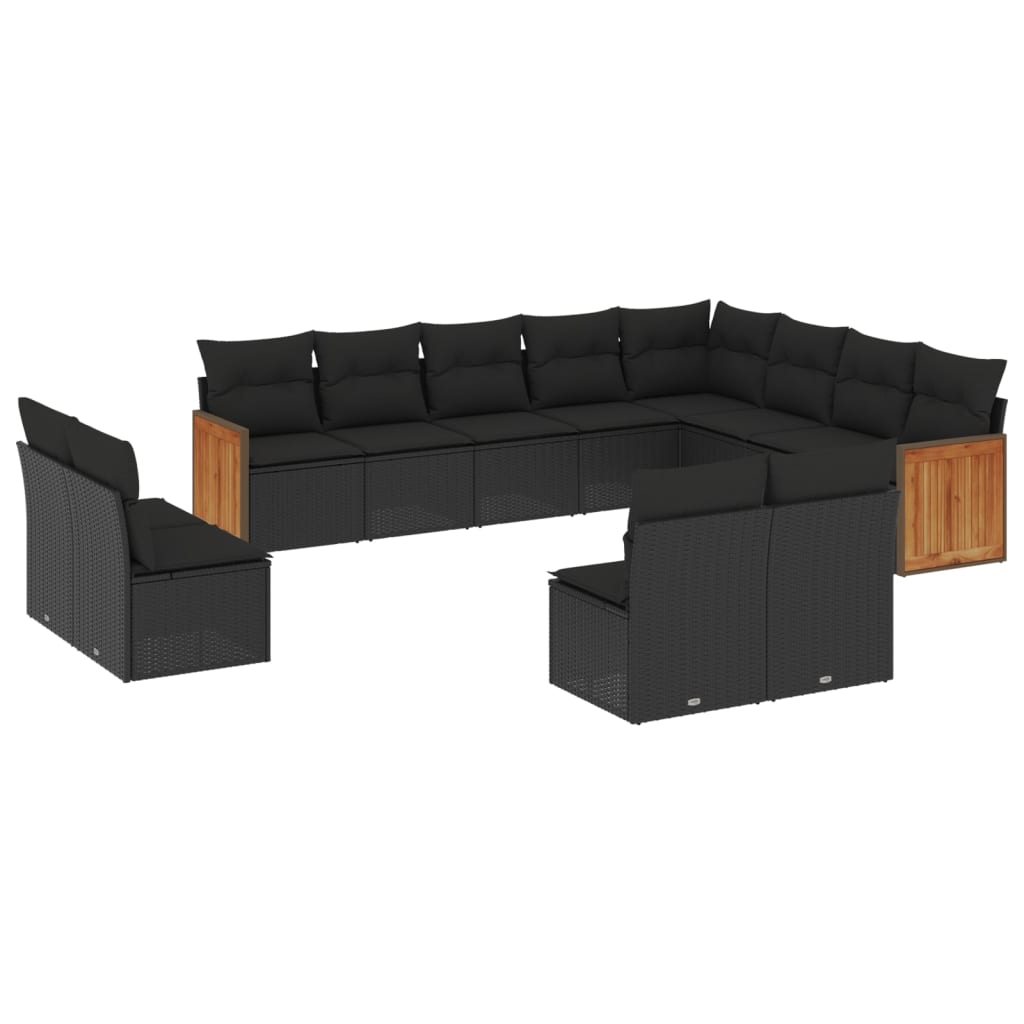 12-delige Loungeset met kussens poly rattan zwart Tuinsets | Creëer jouw Trendy Thuis | Gratis bezorgd & Retour | Trendy.nl