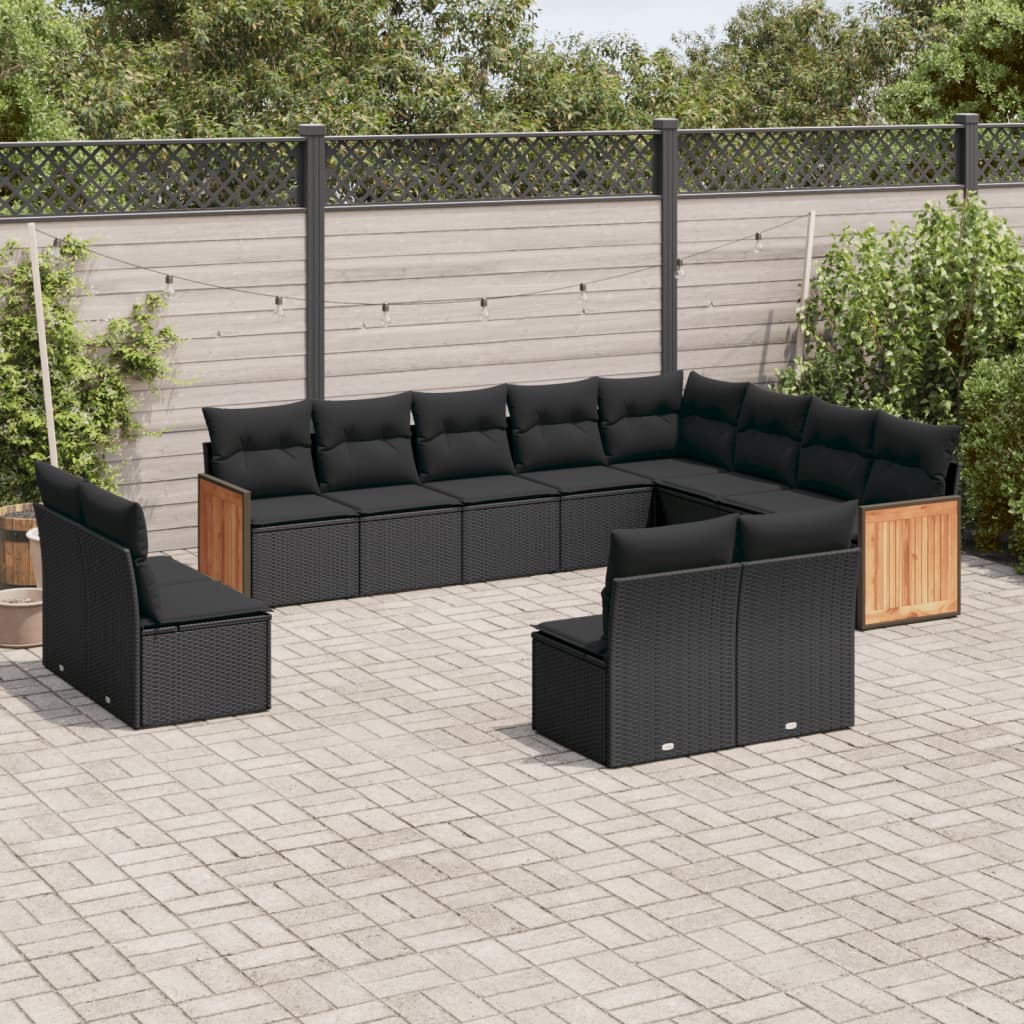 12-delige Loungeset met kussens poly rattan zwart Tuinsets | Creëer jouw Trendy Thuis | Gratis bezorgd & Retour | Trendy.nl