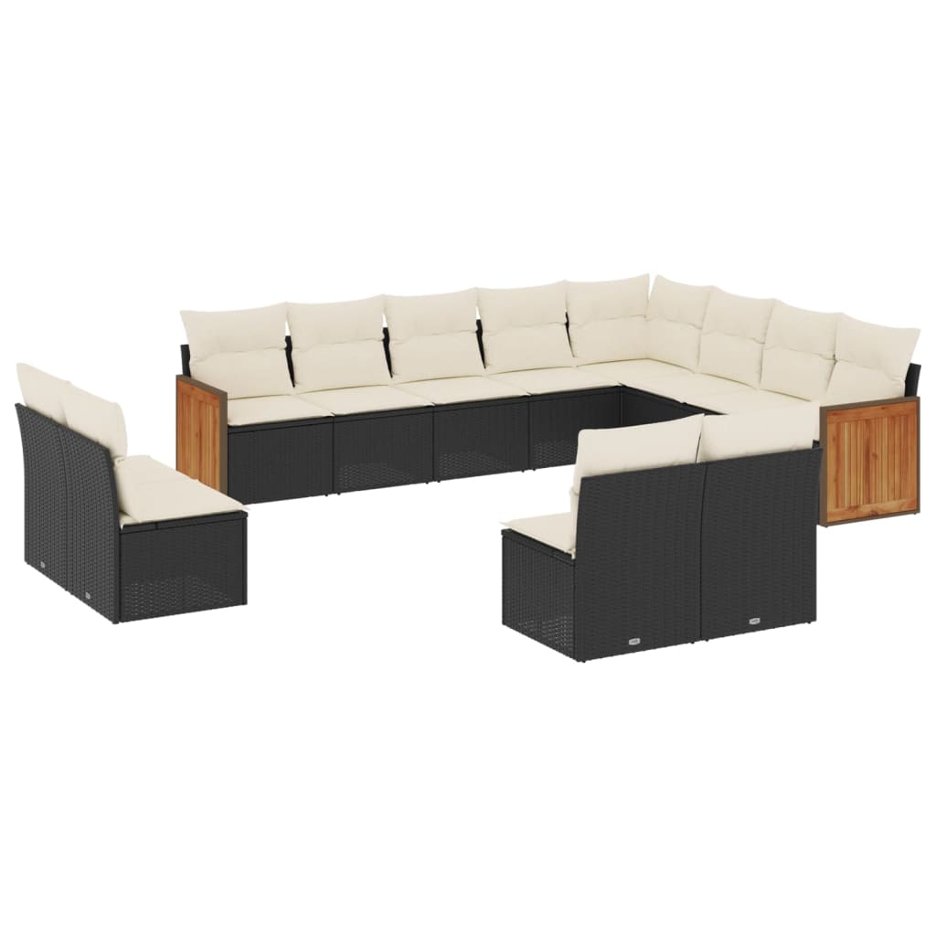 12-delige Loungeset met kussens poly rattan zwart Tuinsets | Creëer jouw Trendy Thuis | Gratis bezorgd & Retour | Trendy.nl