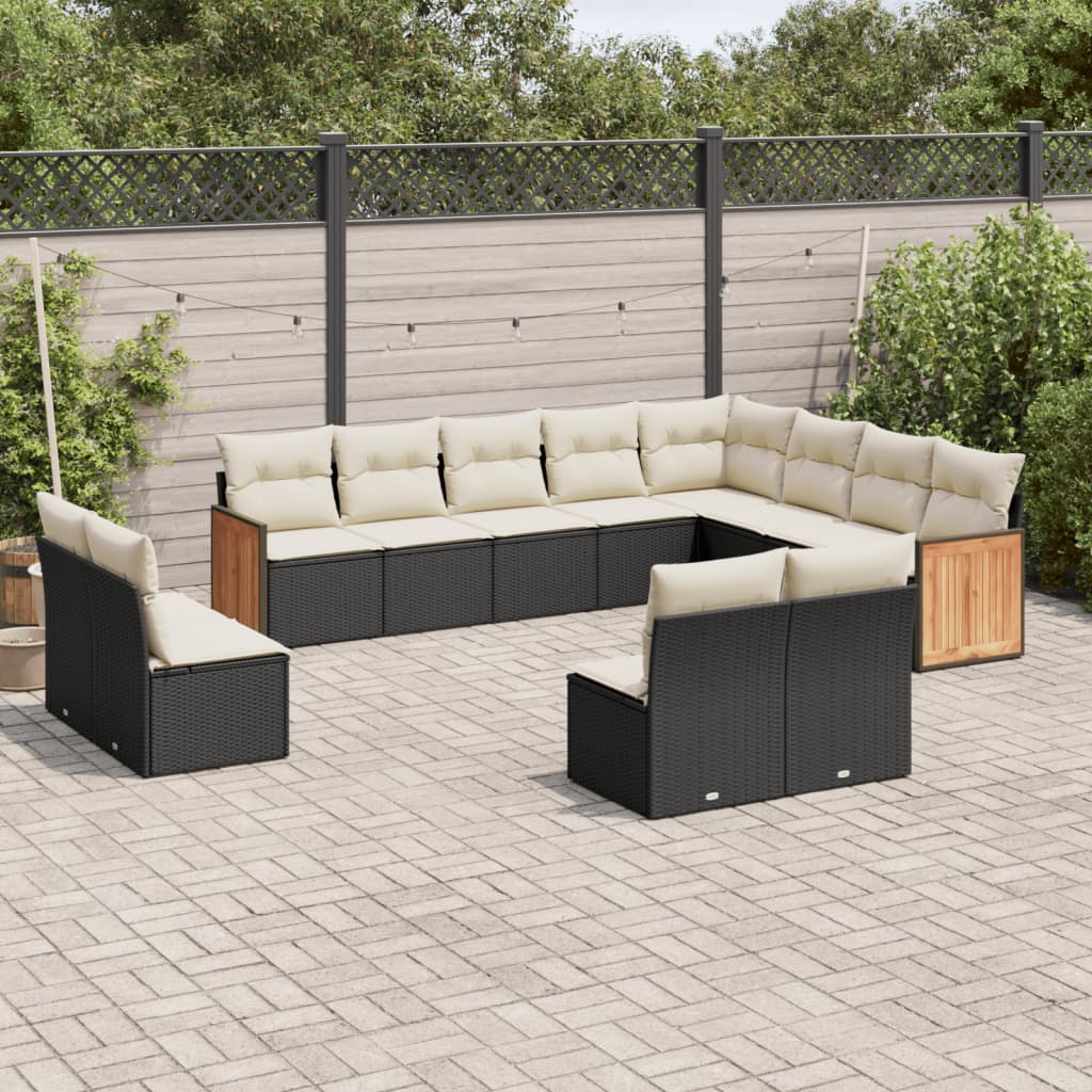 12-delige Loungeset met kussens poly rattan zwart Tuinsets | Creëer jouw Trendy Thuis | Gratis bezorgd & Retour | Trendy.nl