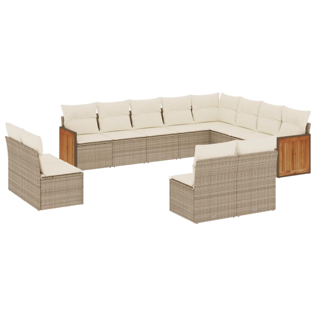 12-delige Loungeset met kussens poly rattan beige