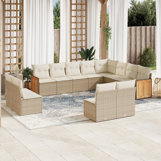 12-delige Loungeset met kussens poly rattan beige