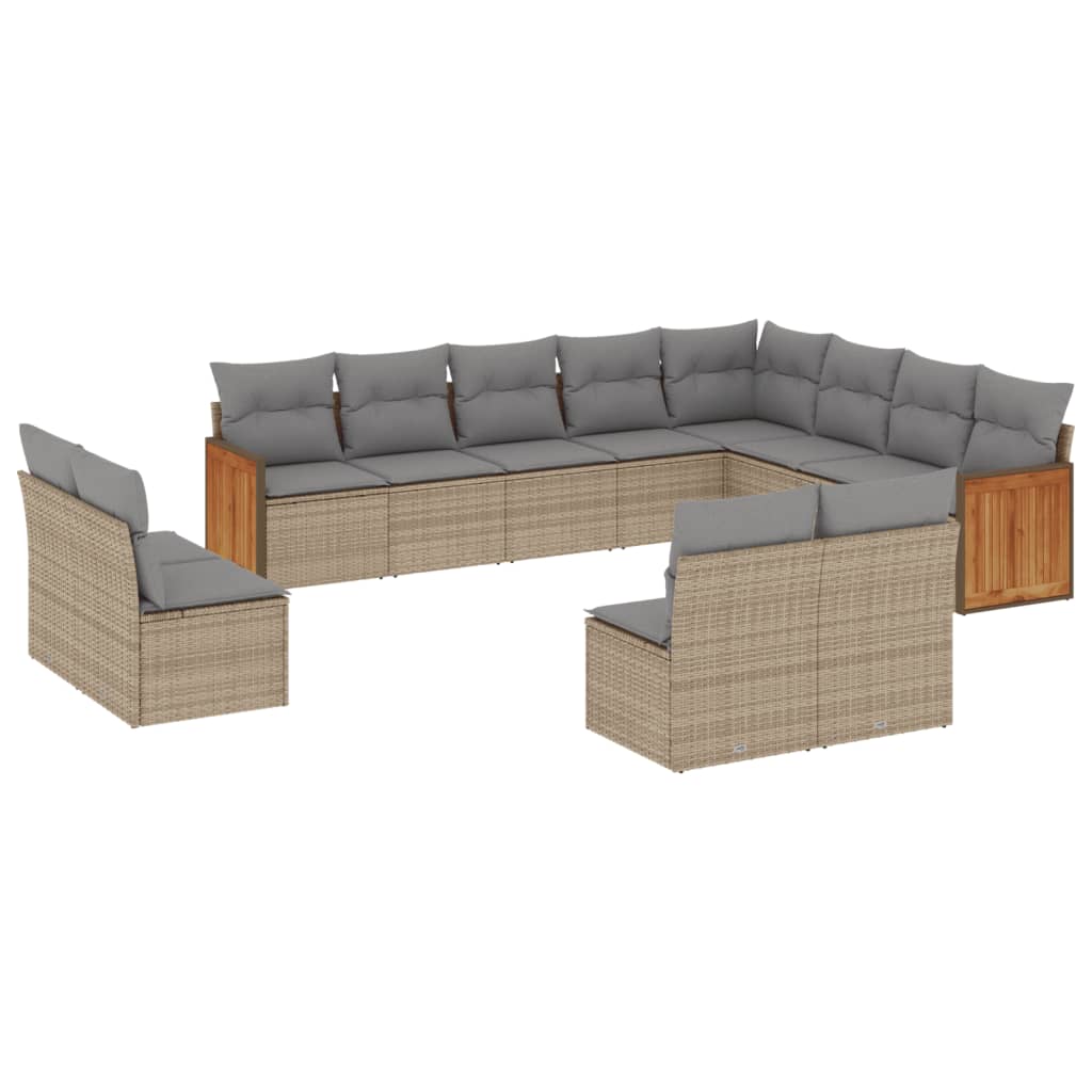 12-delige Loungeset met kussens poly rattan beige Tuinsets | Creëer jouw Trendy Thuis | Gratis bezorgd & Retour | Trendy.nl