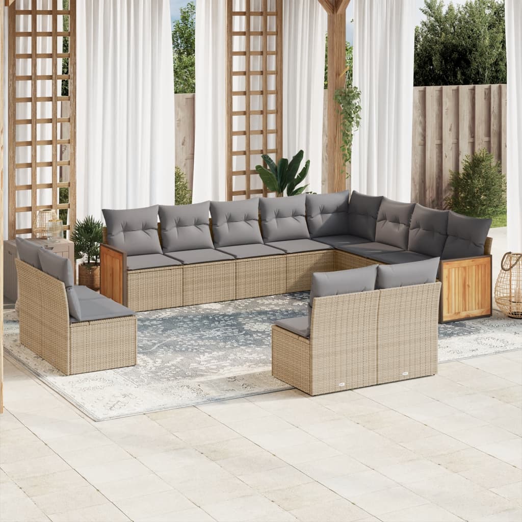 12-delige Loungeset met kussens poly rattan beige Tuinsets | Creëer jouw Trendy Thuis | Gratis bezorgd & Retour | Trendy.nl