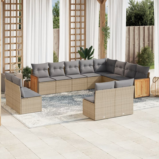 12-delige Loungeset met kussens poly rattan beige Tuinsets | Creëer jouw Trendy Thuis | Gratis bezorgd & Retour | Trendy.nl