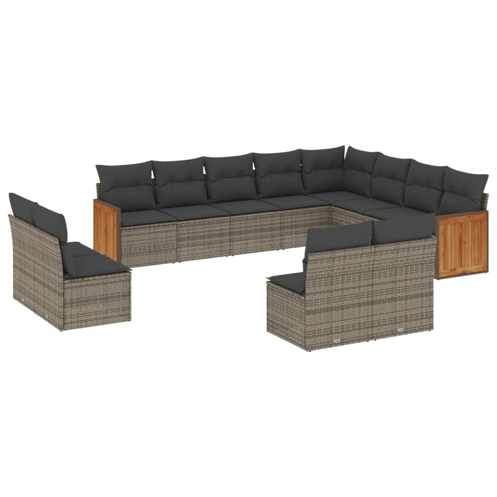 12-delige Loungeset met kussens poly rattan grijs Tuinsets | Creëer jouw Trendy Thuis | Gratis bezorgd & Retour | Trendy.nl