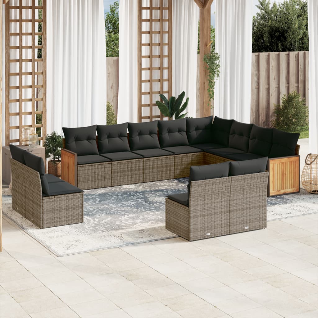 12-delige Loungeset met kussens poly rattan grijs Tuinsets | Creëer jouw Trendy Thuis | Gratis bezorgd & Retour | Trendy.nl