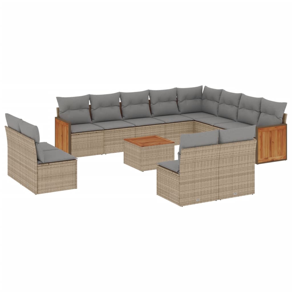 13-delige Loungeset met kussens poly rattan beige