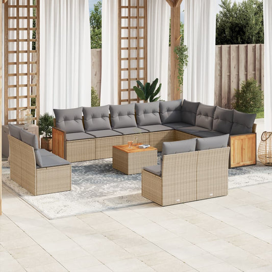 13-delige Loungeset met kussens poly rattan beige