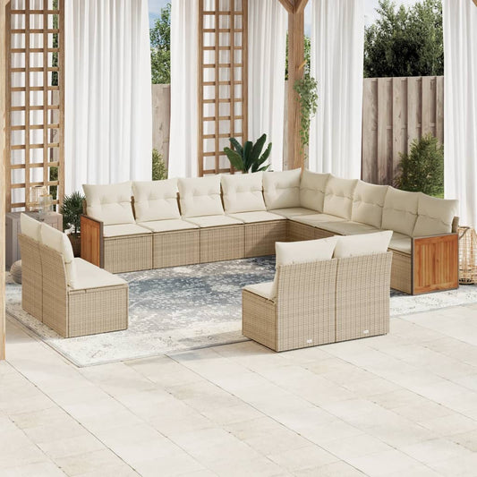 13-delige Loungeset met kussens poly rattan beige