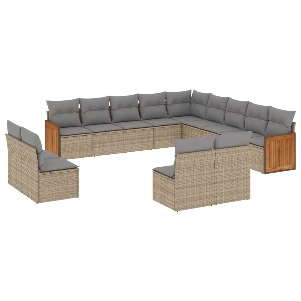 13-delige Loungeset met kussens poly rattan beige