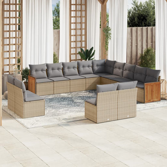 13-delige Loungeset met kussens poly rattan beige