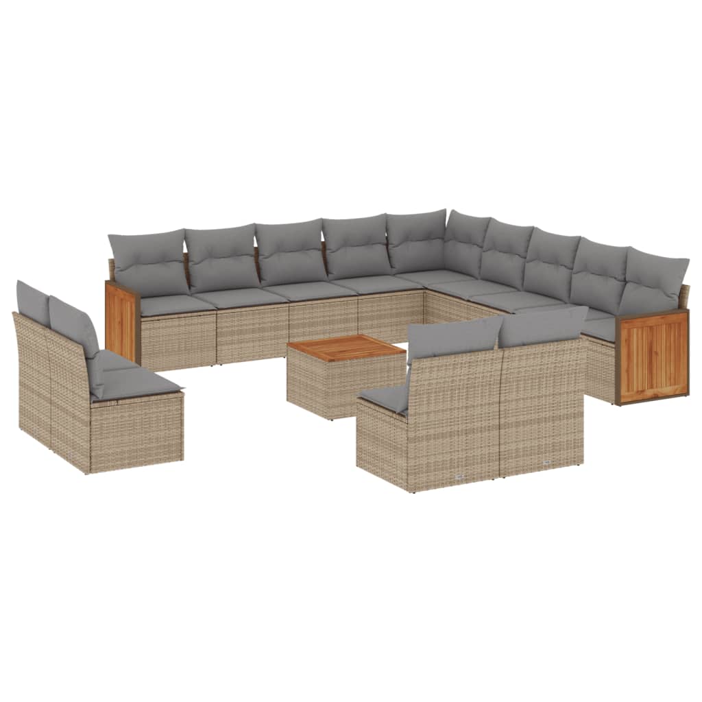 14-delige Loungeset met kussens poly rattan beige