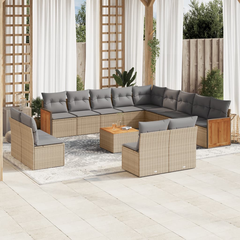 14-delige Loungeset met kussens poly rattan beige