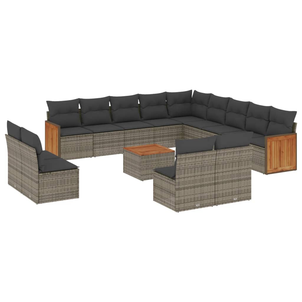 14-delige Loungeset met kussens poly rattan grijs