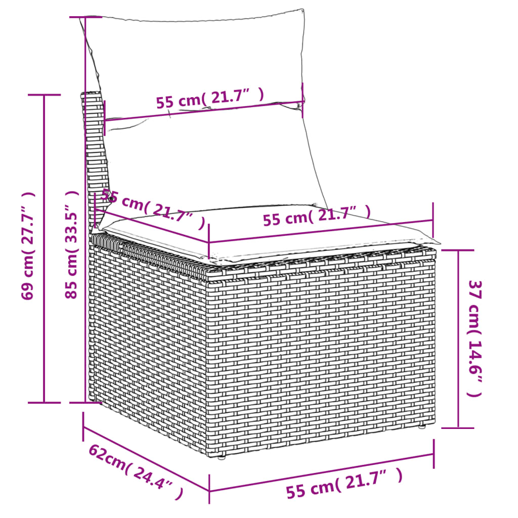 14-delige Loungeset met kussens poly rattan grijs