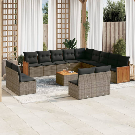 14-delige Loungeset met kussens poly rattan grijs