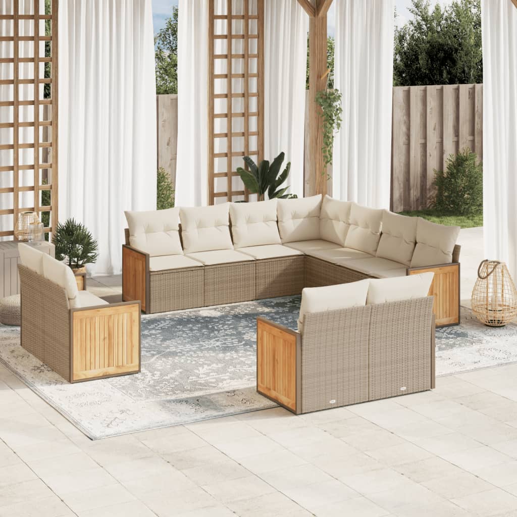 11-delige Tuinset met kussens poly rattan beige