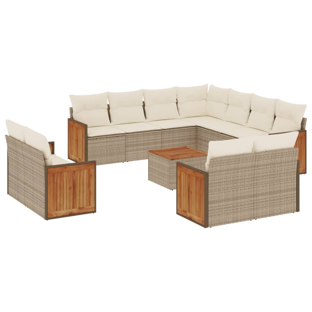 12-delige Loungeset met kussens poly rattan beige