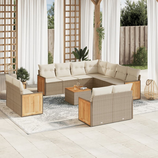 12-delige Loungeset met kussens poly rattan beige