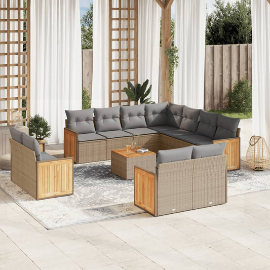 12-delige Loungeset met kussens poly rattan beige