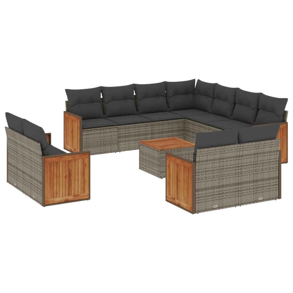 12-delige Loungeset met kussens poly rattan grijs Tuinsets | Creëer jouw Trendy Thuis | Gratis bezorgd & Retour | Trendy.nl