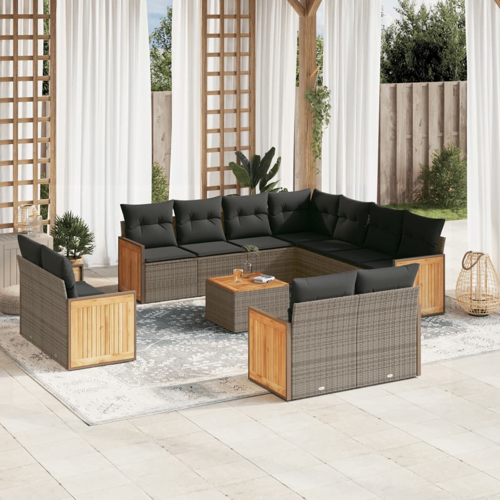 12-delige Loungeset met kussens poly rattan grijs Tuinsets | Creëer jouw Trendy Thuis | Gratis bezorgd & Retour | Trendy.nl