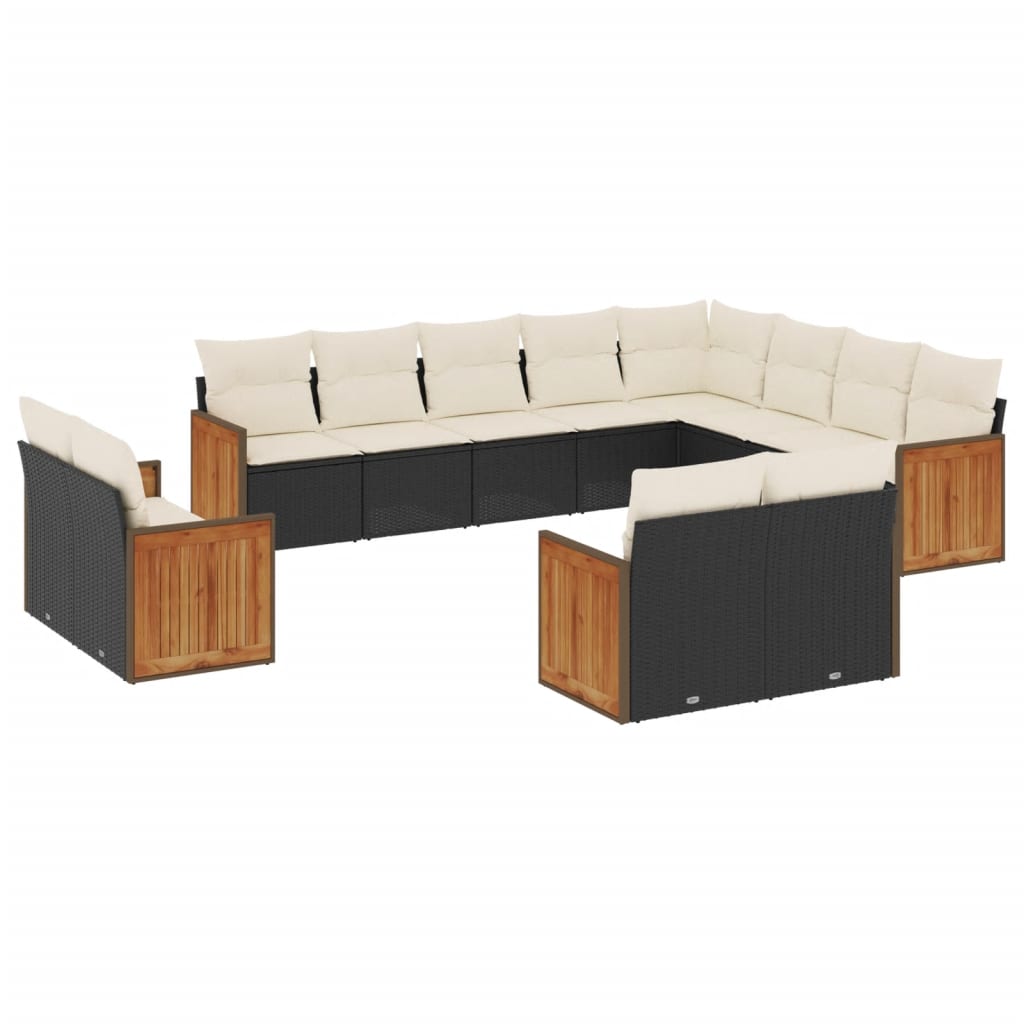 12-delige Loungeset met kussens poly rattan zwart