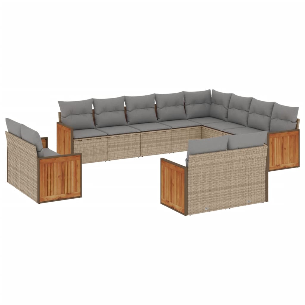 12-delige Loungeset met kussens poly rattan beige