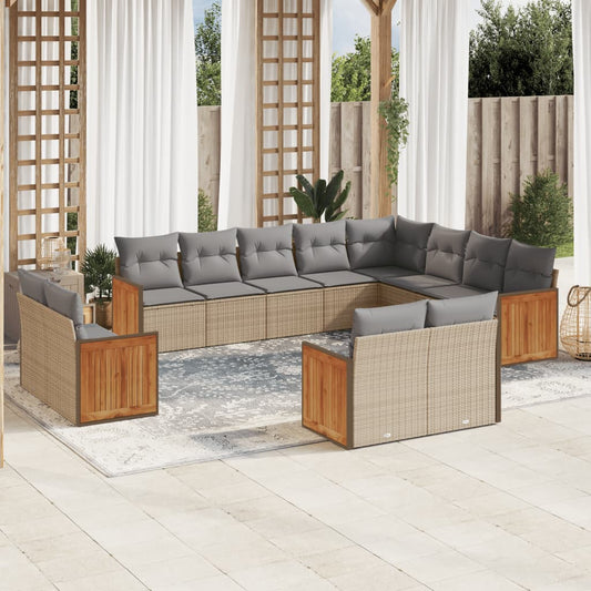 12-delige Loungeset met kussens poly rattan beige