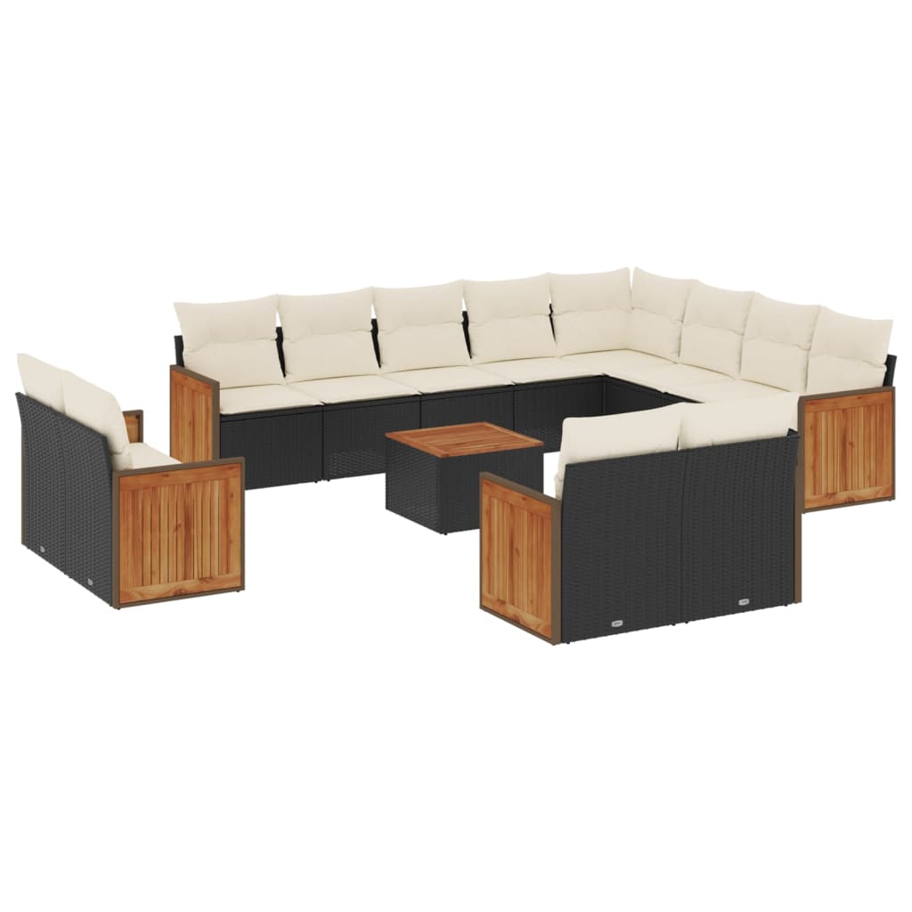 13-delige Loungeset met kussens poly rattan zwart