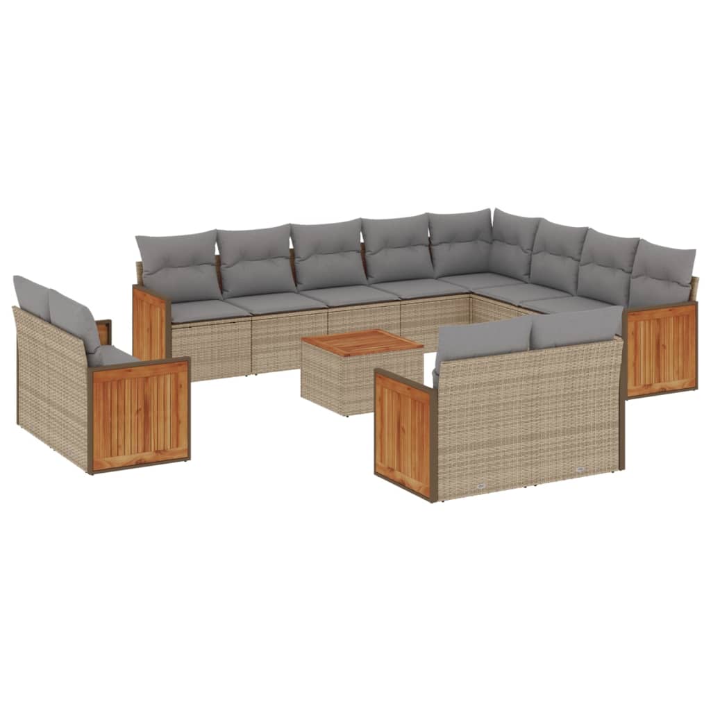 13-delige Loungeset met kussens poly rattan beige