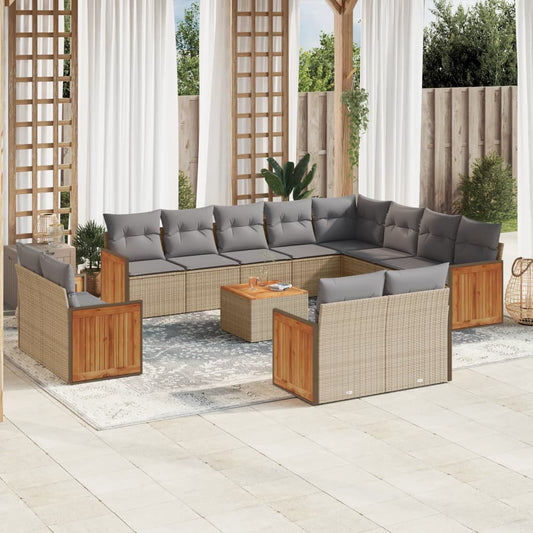 13-delige Loungeset met kussens poly rattan beige