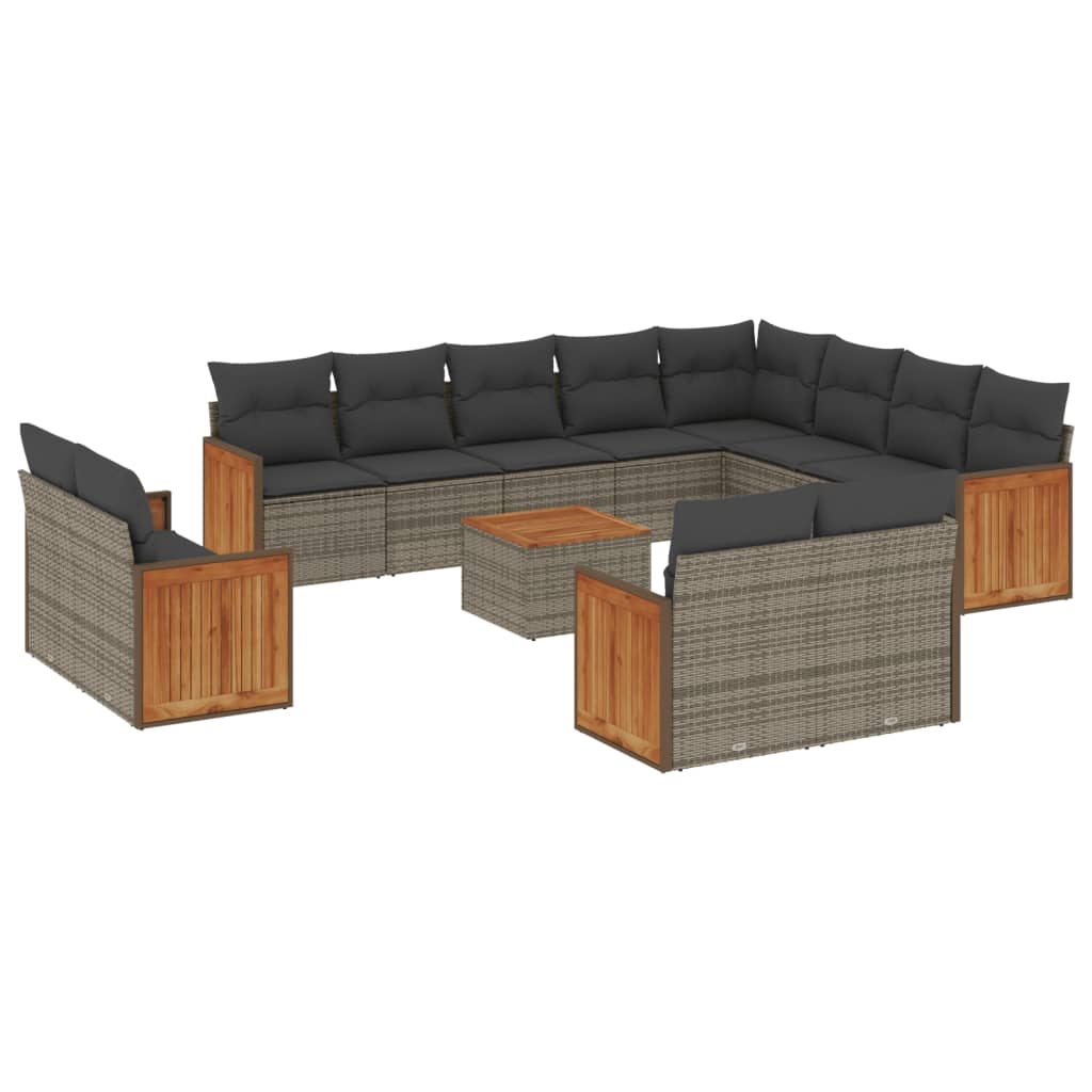 13-delige Loungeset met kussens poly rattan grijs