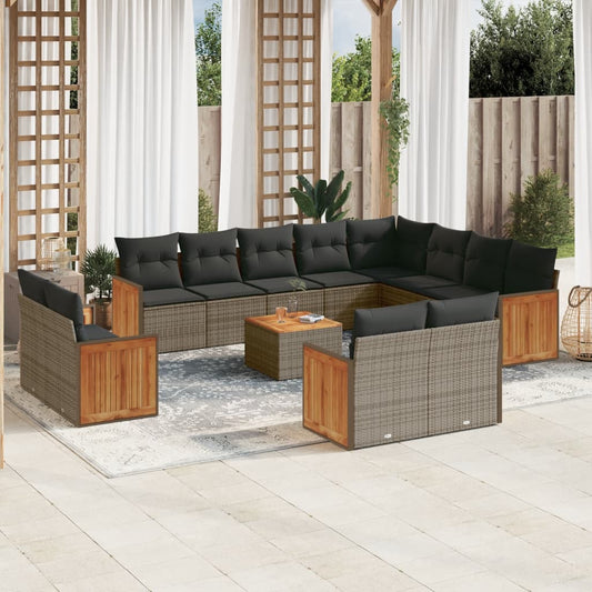 13-delige Loungeset met kussens poly rattan grijs