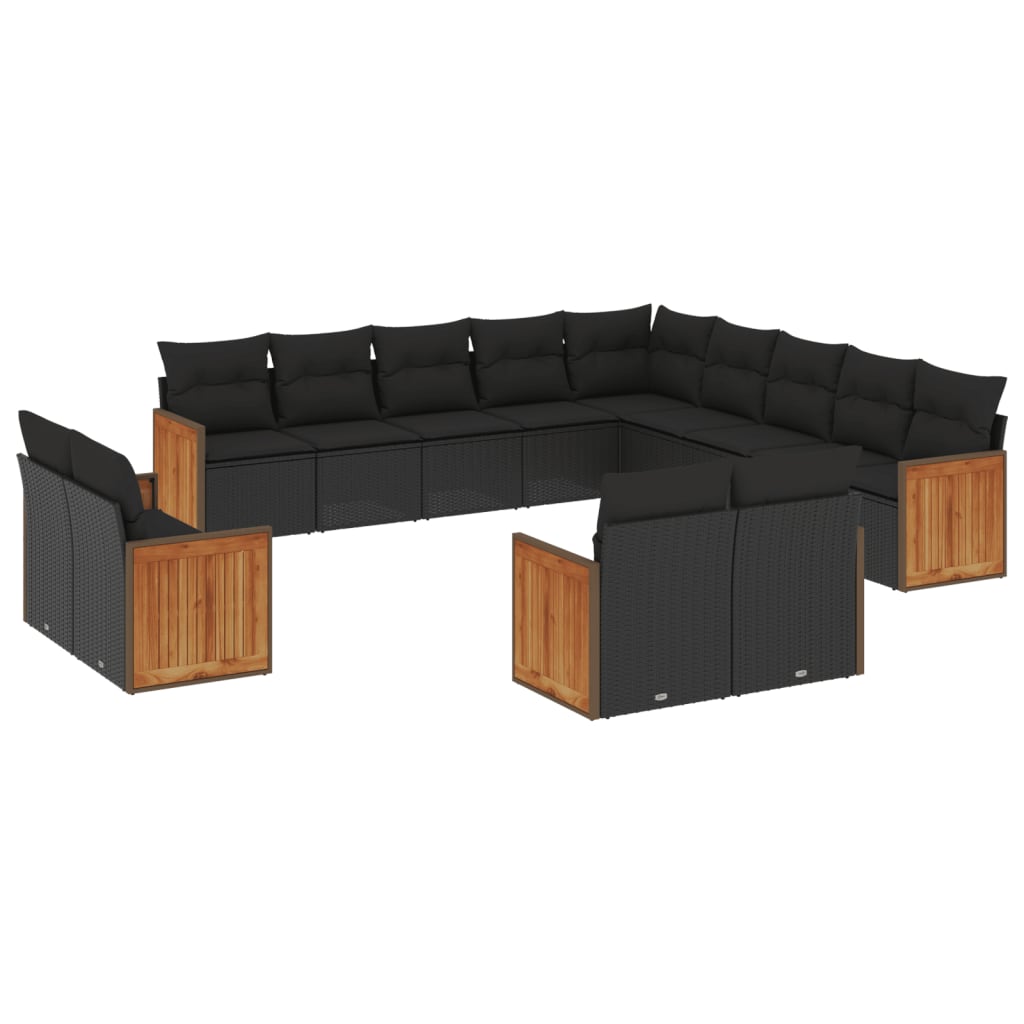 13-delige Loungeset met kussens poly rattan zwart