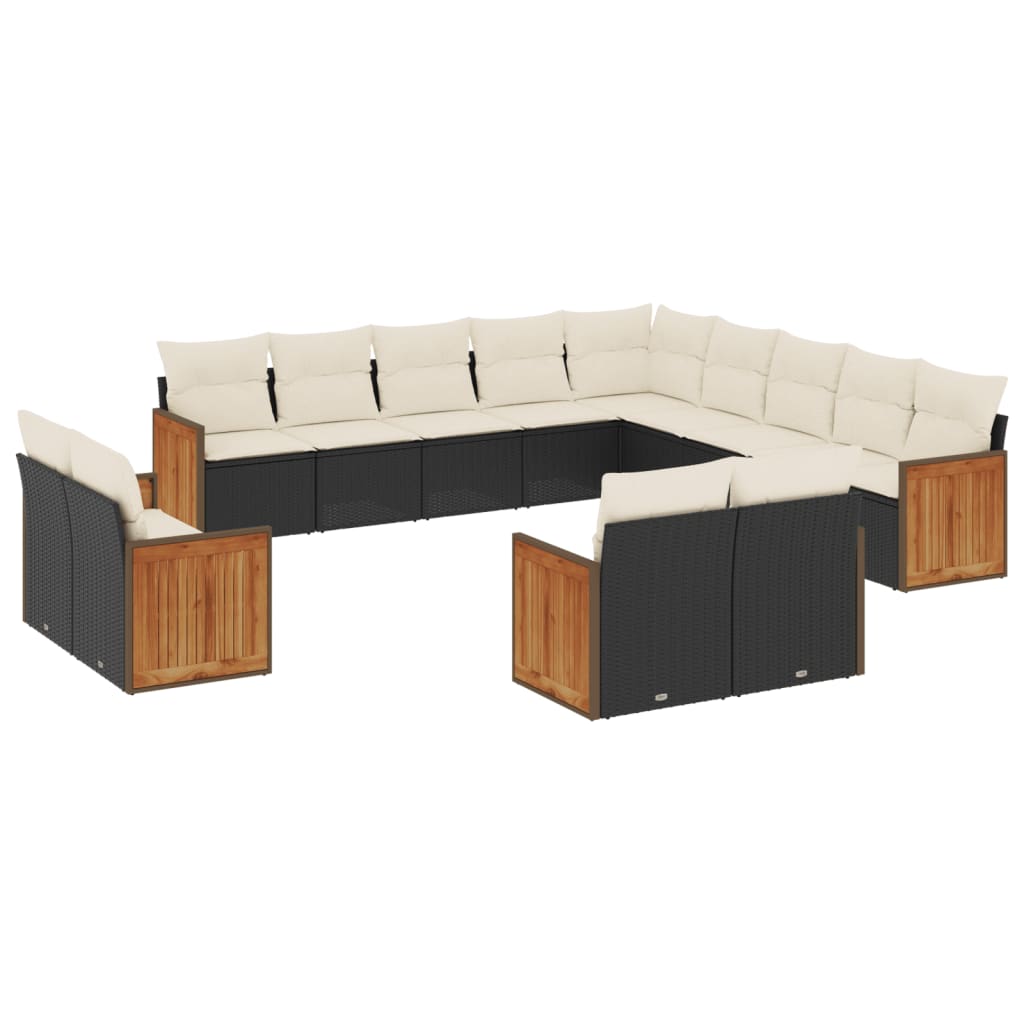 13-delige Loungeset met kussens poly rattan zwart