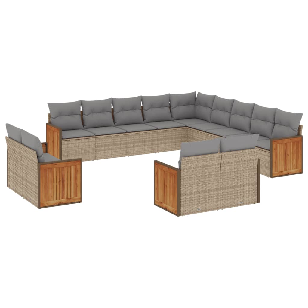 13-delige Loungeset met kussens poly rattan beige