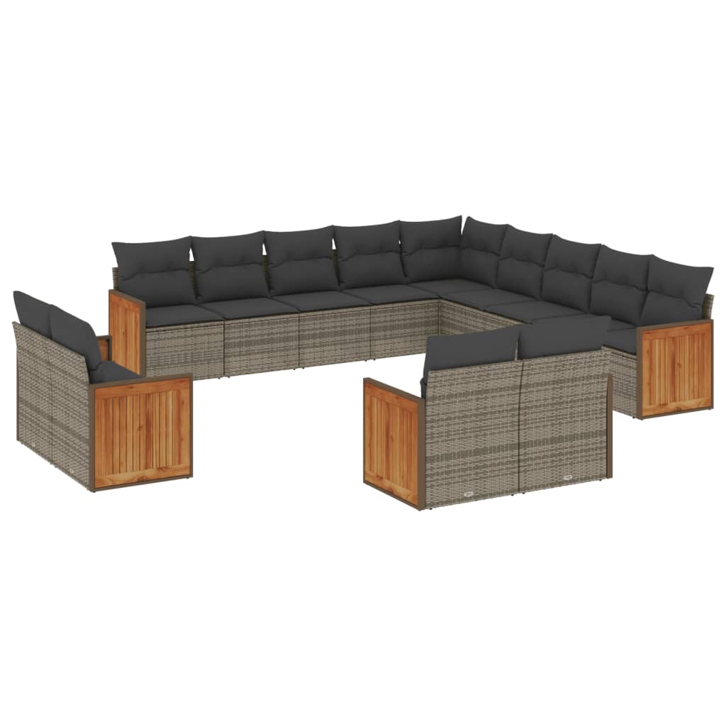 13-delige Loungeset met kussens poly rattan grijs