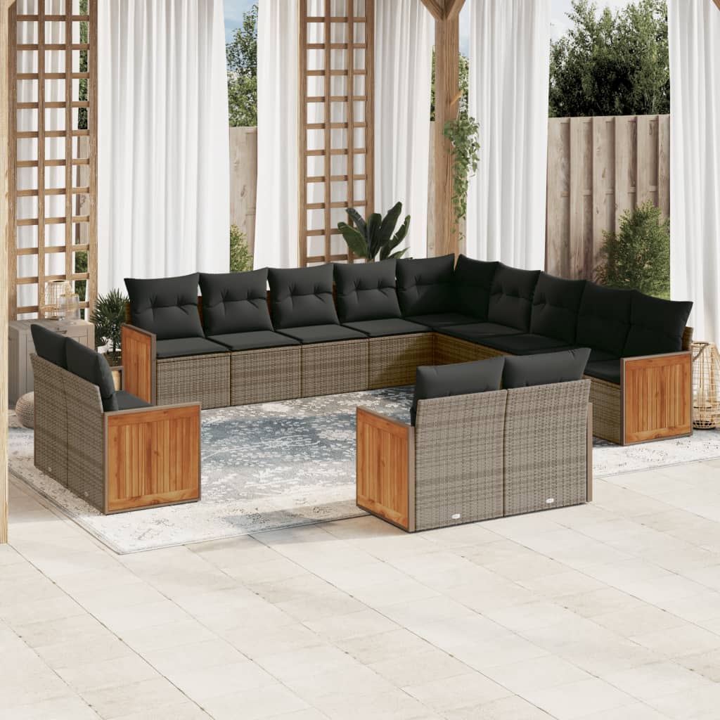 13-delige Loungeset met kussens poly rattan grijs