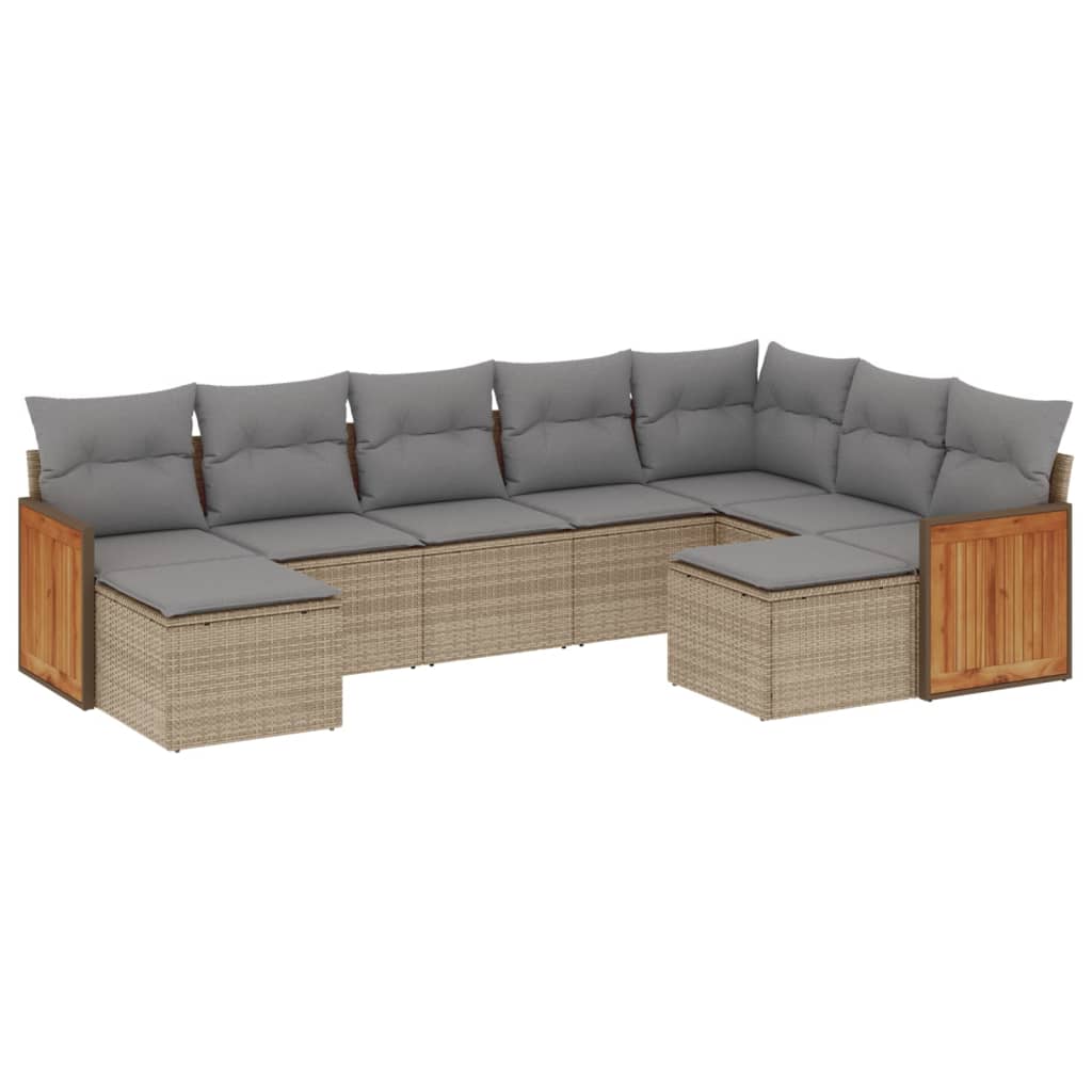 9-delige Loungeset met kussens poly rattan beige Tuinsets | Creëer jouw Trendy Thuis | Gratis bezorgd & Retour | Trendy.nl