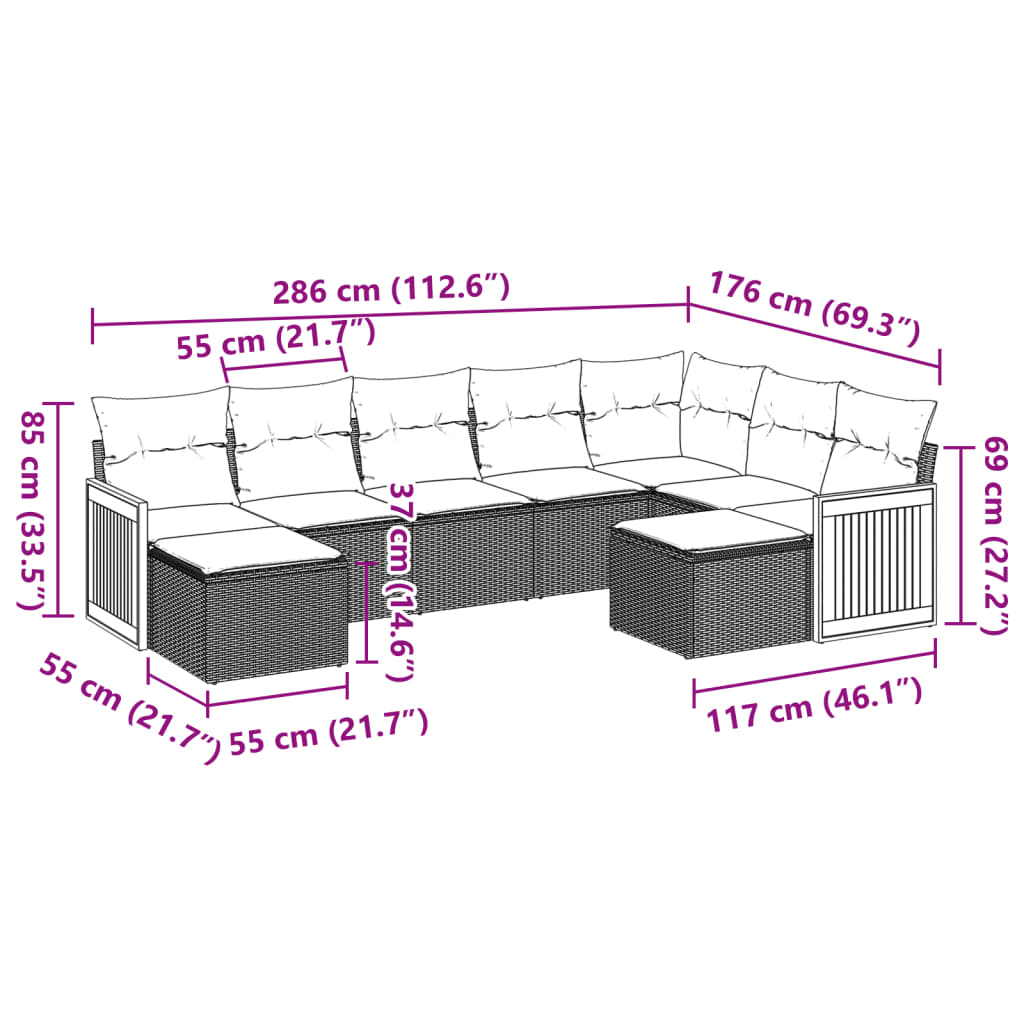 9-delige Loungeset met kussens poly rattan beige Tuinsets | Creëer jouw Trendy Thuis | Gratis bezorgd & Retour | Trendy.nl