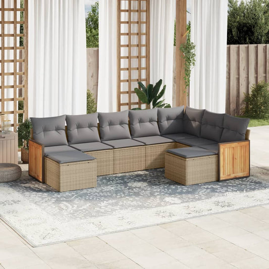 9-delige Loungeset met kussens poly rattan beige Tuinsets | Creëer jouw Trendy Thuis | Gratis bezorgd & Retour | Trendy.nl