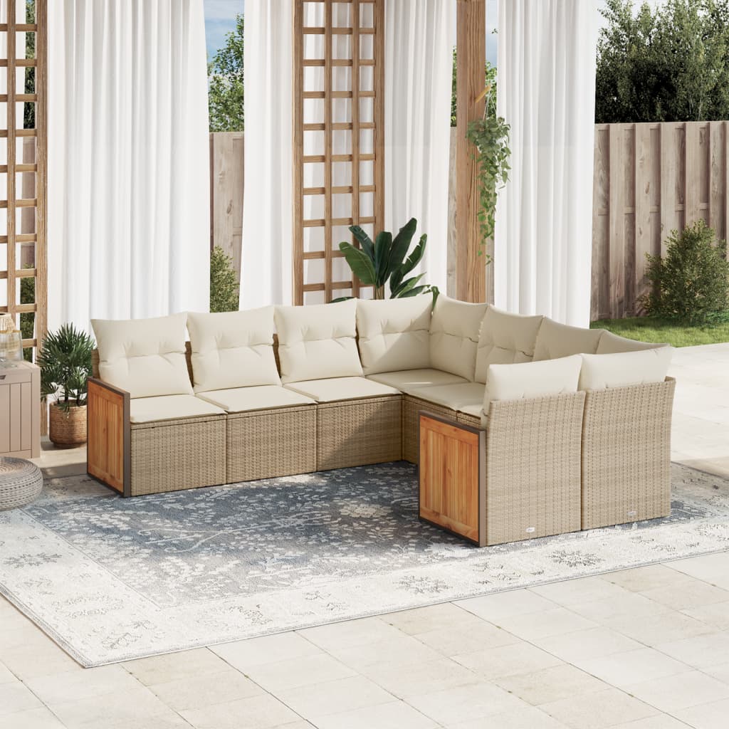 8-delige Loungeset met kussens poly rattan beige