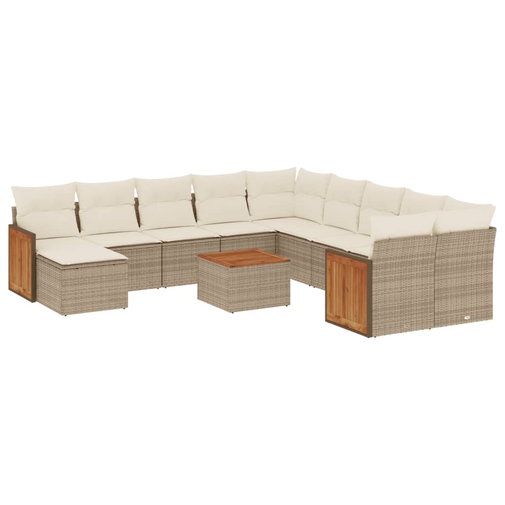 12-delige Loungeset met kussens poly rattan beige