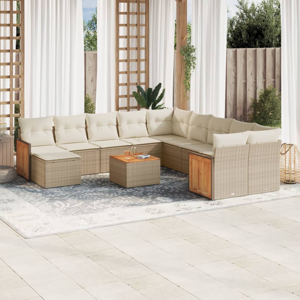 12-delige Loungeset met kussens poly rattan beige