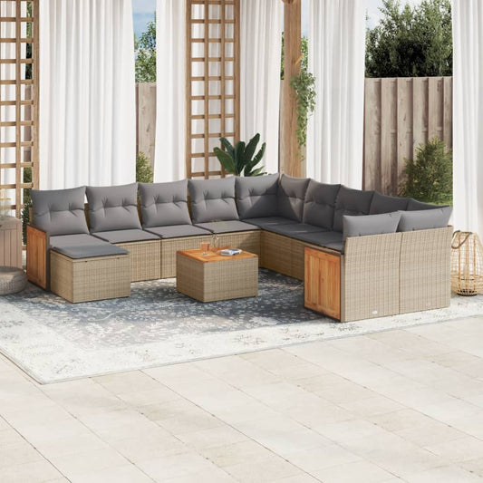 12-delige Loungeset met kussens poly rattan beige