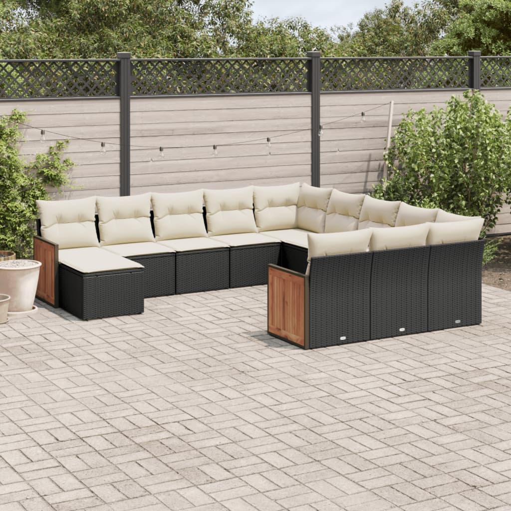 12-delige Loungeset met kussens poly rattan zwart